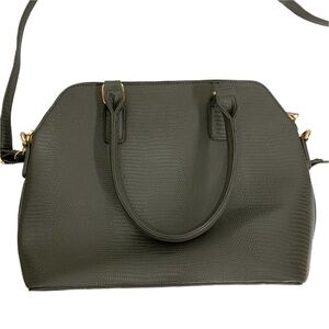 Crossi Gray Faux Alligator Satchel Handbag – Gold Hardware, Detachable Strap